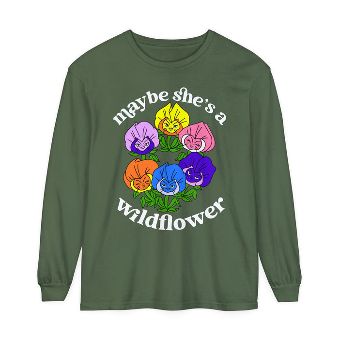 Maybe She’s A Wildflower Comfort Colors Unisex Garment-dyed Long Sleeve T-Shirt