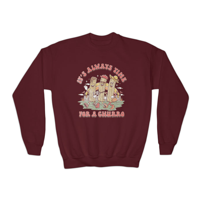 It's Always Time For A Churro Gildan Youth Crewneck Sweatshirt