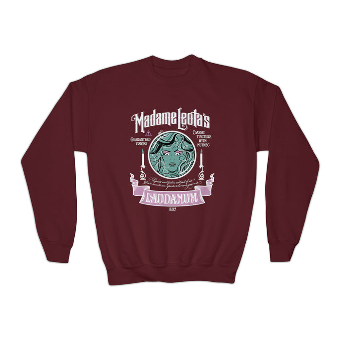 Madame Leota’s Laudanum Teal Gildan Youth Crewneck Sweatshirt