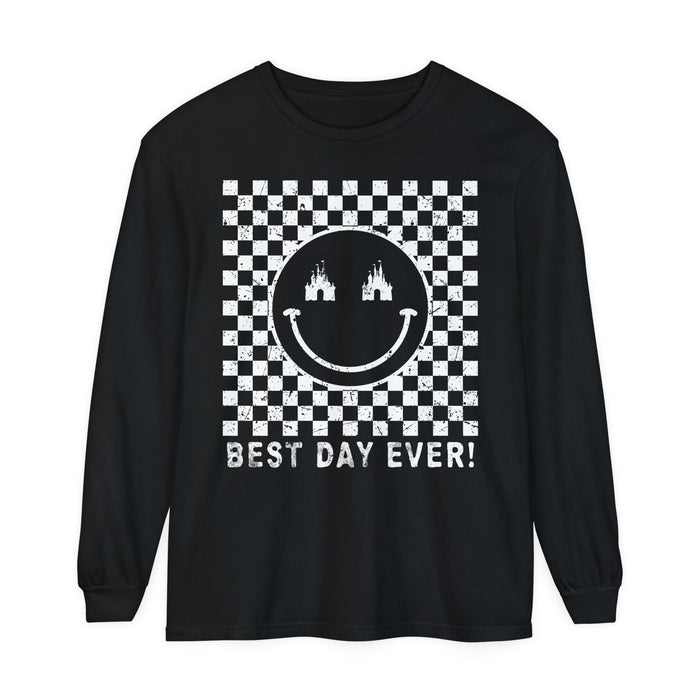 Retro Checkered Best Day Ever Comfort Colors Unisex Garment-dyed Long Sleeve T-Shirt