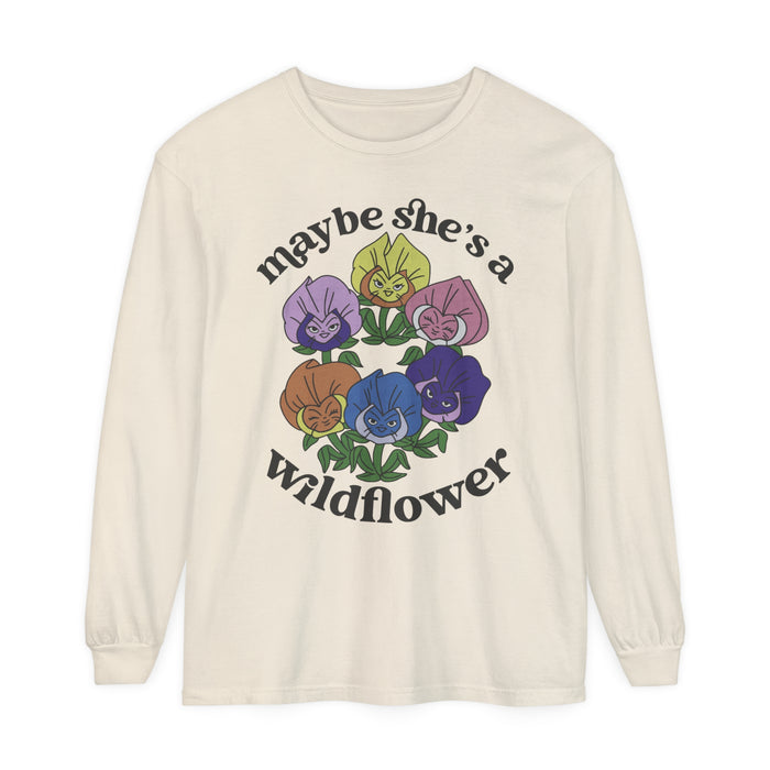 Maybe She’s A Wildflower Comfort Colors Unisex Garment-dyed Long Sleeve T-Shirt