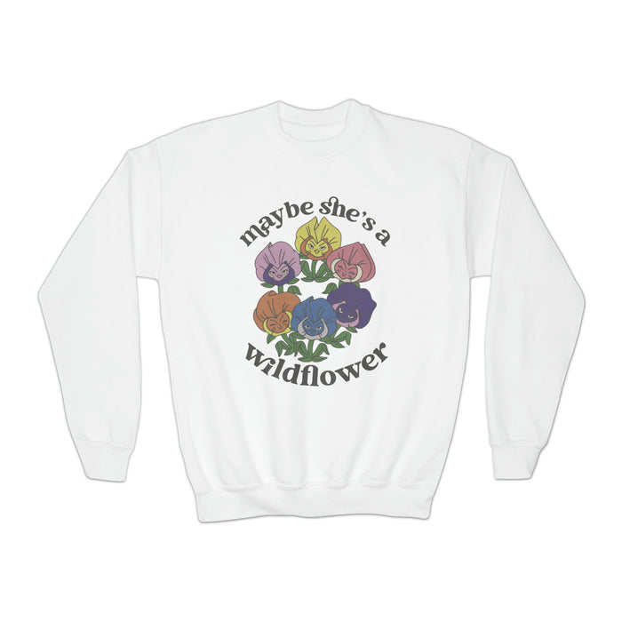 Maybe She’s A Wildflower Gildan Youth Crewneck Sweatshirt