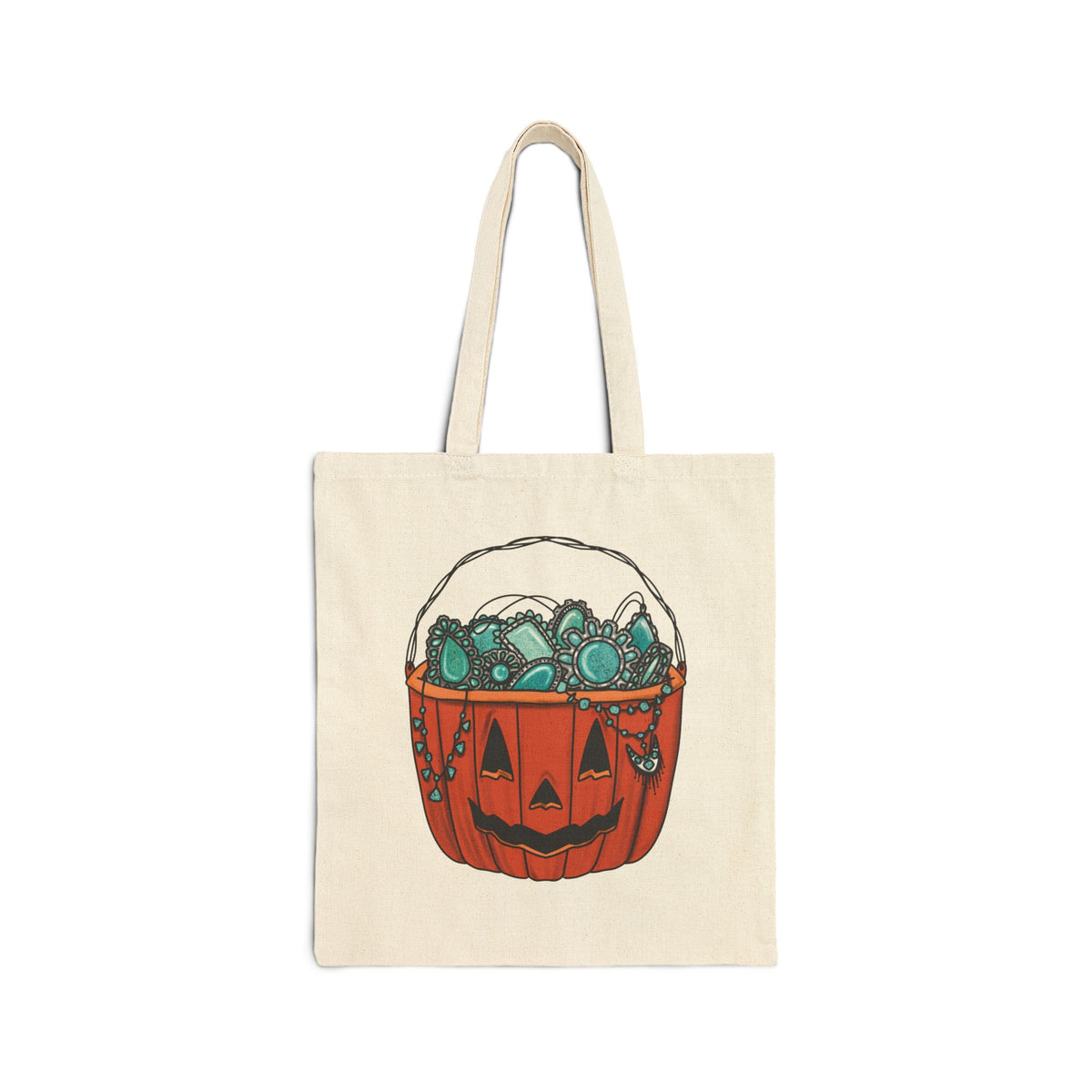 Turquoise Pumpkin Candy Bag Cotton Canvas Tote Bag