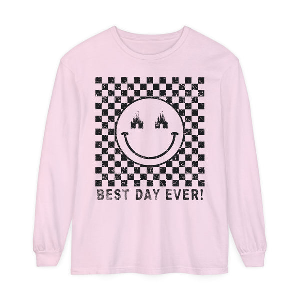 Retro Checkered Best Day Ever Comfort Colors Unisex Garment-dyed Long Sleeve T-Shirt