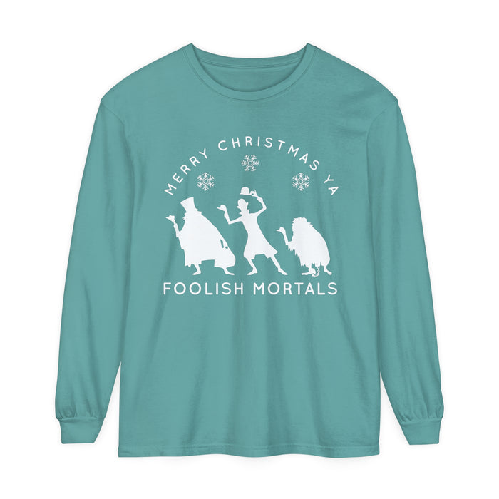 Merry Christmas Ya Foolish Mortals Comfort Colors Unisex Garment-dyed Long Sleeve T-Shirt