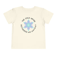 The Cold Never Bothered Me Anyway Bella Canvas Toddler Short Sleeve Tee