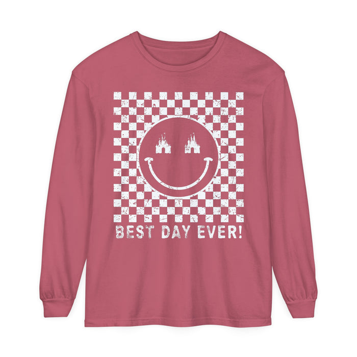 Retro Checkered Best Day Ever Comfort Colors Unisex Garment-dyed Long Sleeve T-Shirt