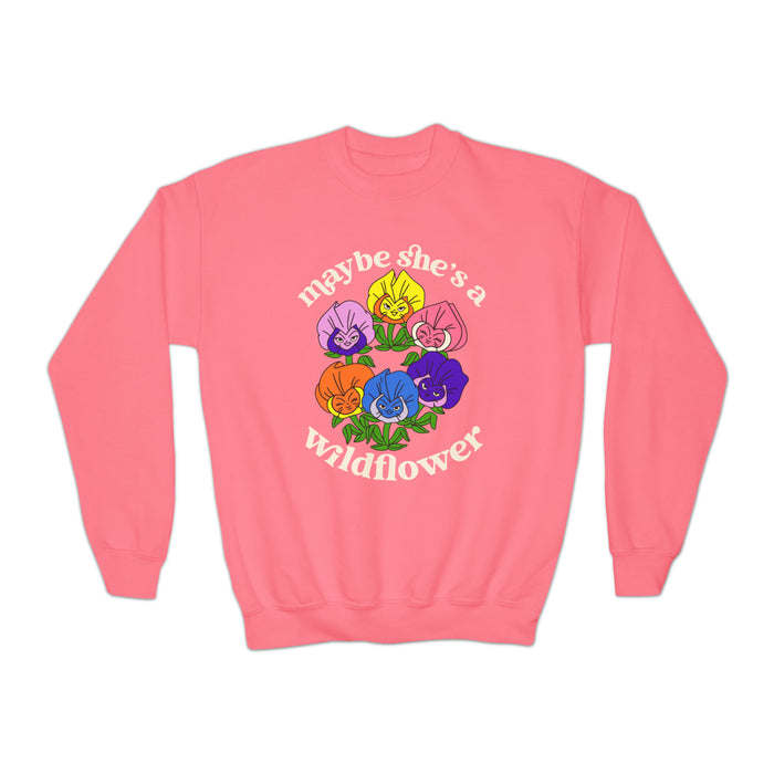 Maybe She’s A Wildflower Gildan Youth Crewneck Sweatshirt