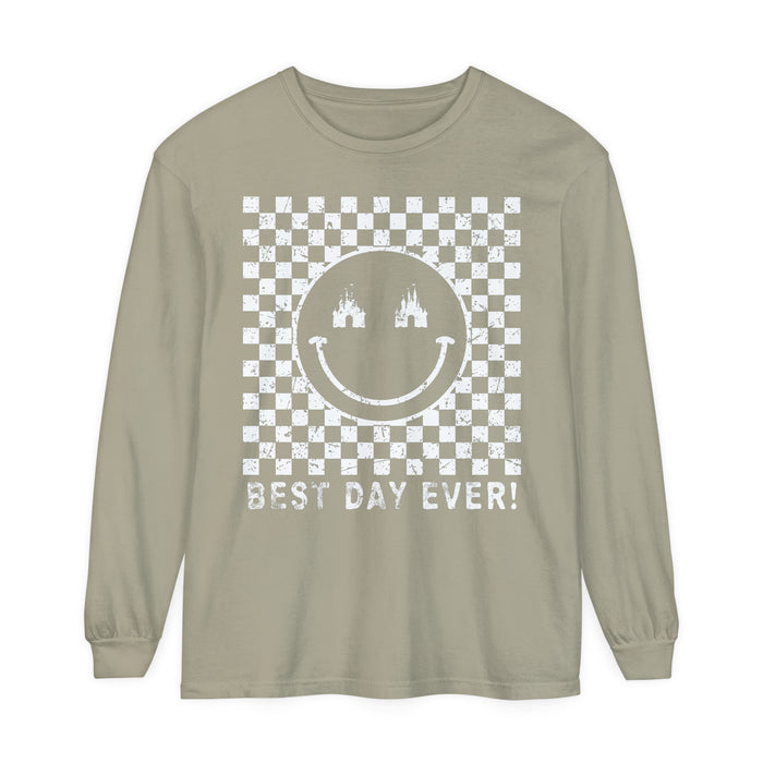 Retro Checkered Best Day Ever Comfort Colors Unisex Garment-dyed Long Sleeve T-Shirt