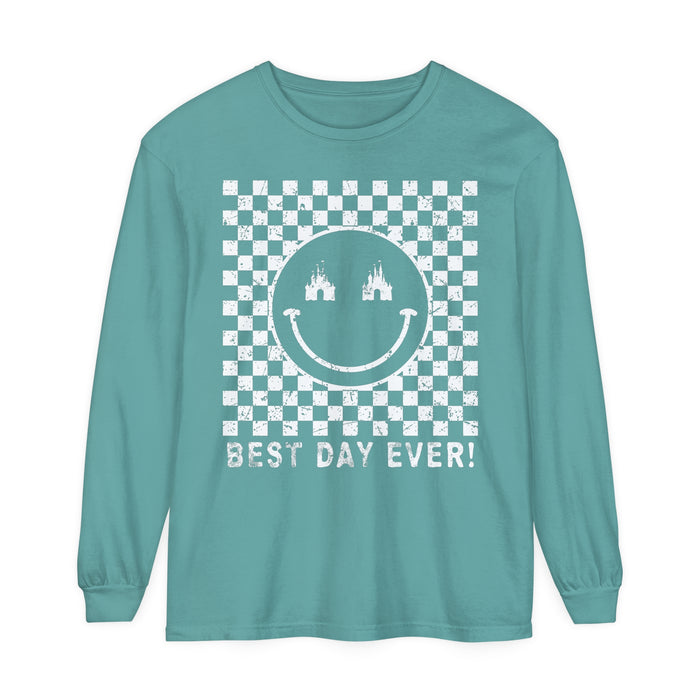 Retro Checkered Best Day Ever Comfort Colors Unisex Garment-dyed Long Sleeve T-Shirt