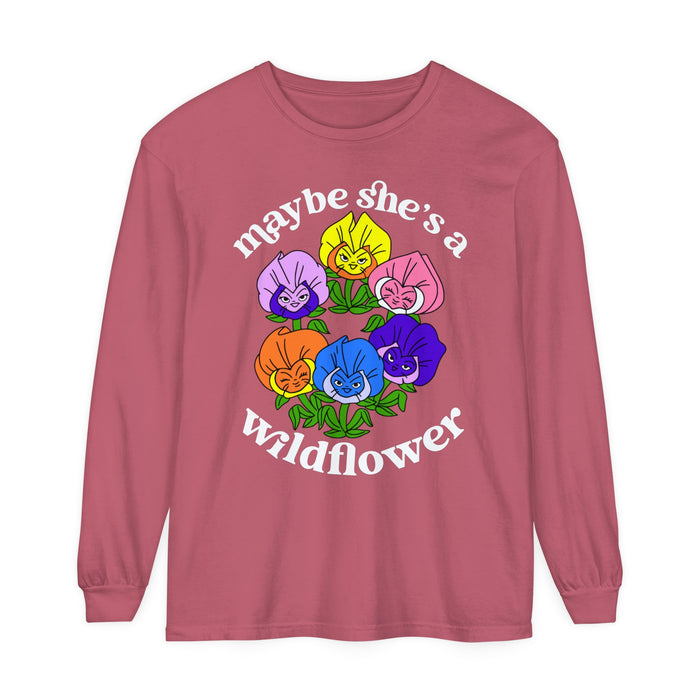 Maybe She’s A Wildflower Comfort Colors Unisex Garment-dyed Long Sleeve T-Shirt