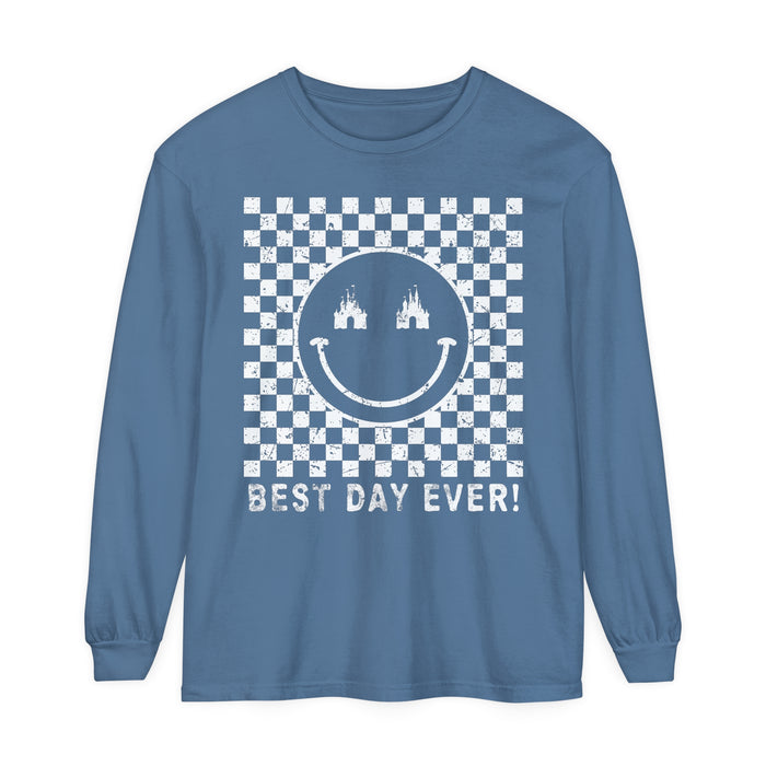 Retro Checkered Best Day Ever Comfort Colors Unisex Garment-dyed Long Sleeve T-Shirt