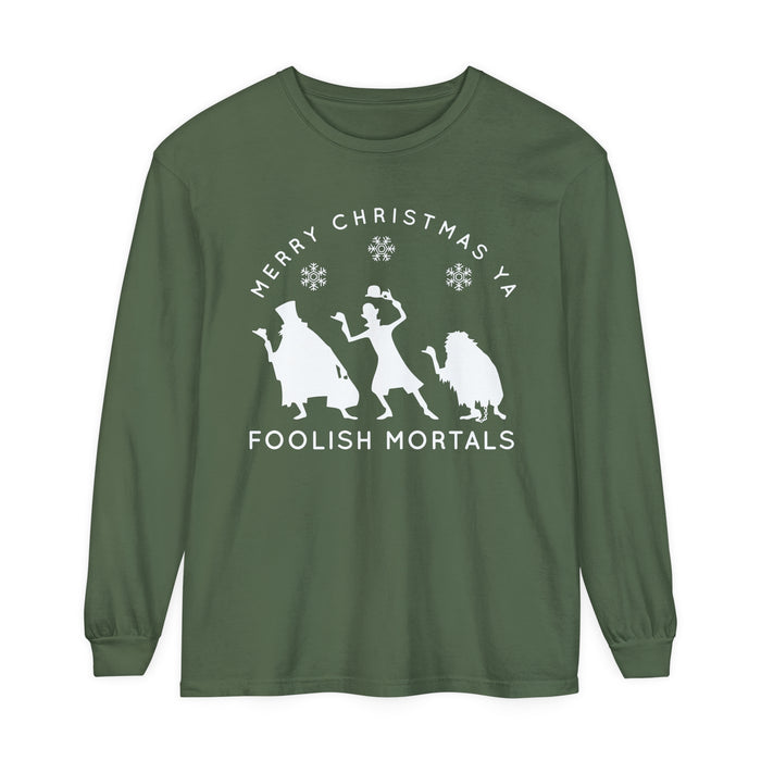 Merry Christmas Ya Foolish Mortals Comfort Colors Unisex Garment-dyed Long Sleeve T-Shirt