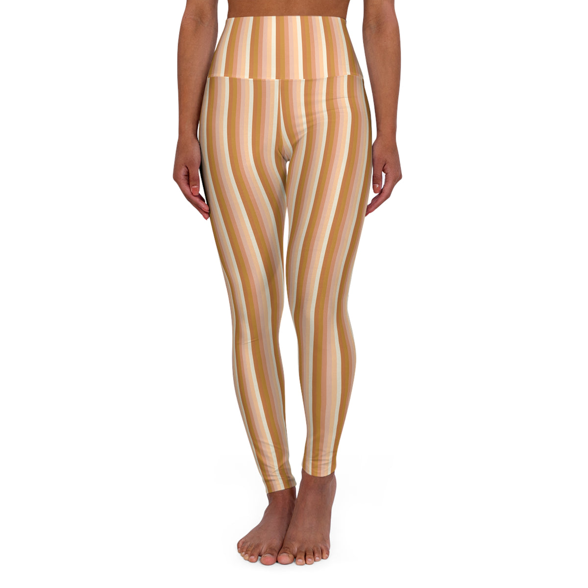 Neutral Striped High Waisted Yoga Leggings (AOP)