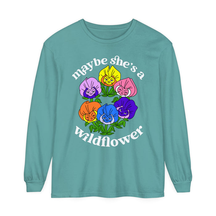 Maybe She’s A Wildflower Comfort Colors Unisex Garment-dyed Long Sleeve T-Shirt