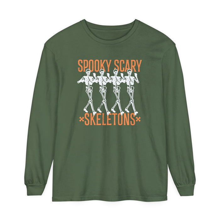 Spooky Scary Skeletons Comfort Colors Unisex Garment-dyed Long Sleeve T-Shirt