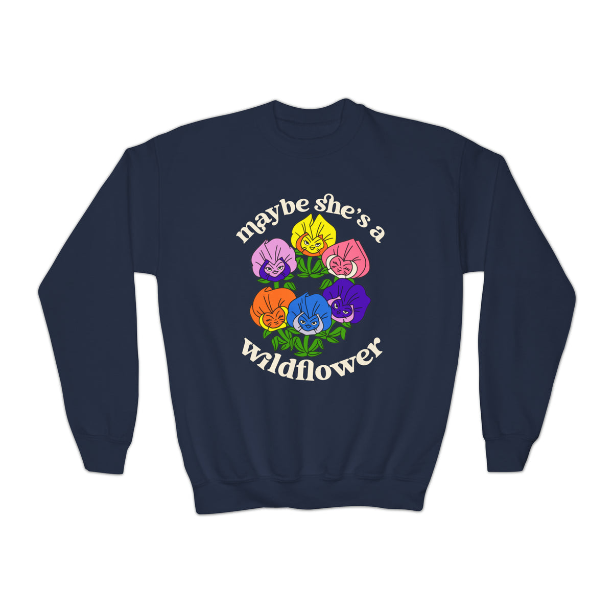 Maybe She’s A Wildflower Gildan Youth Crewneck Sweatshirt