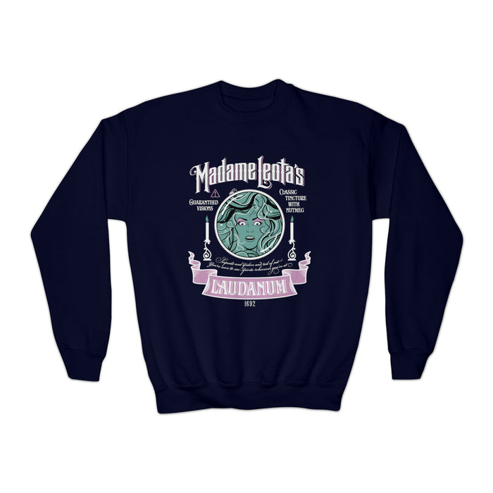 Madame Leota’s Laudanum Teal Gildan Youth Crewneck Sweatshirt