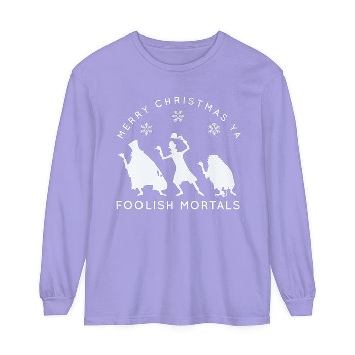 Merry Christmas Ya Foolish Mortals Comfort Colors Unisex Garment-dyed Long Sleeve T-Shirt