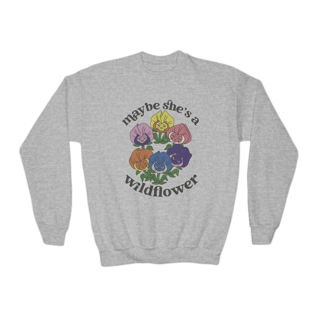 Maybe She’s A Wildflower Gildan Youth Crewneck Sweatshirt