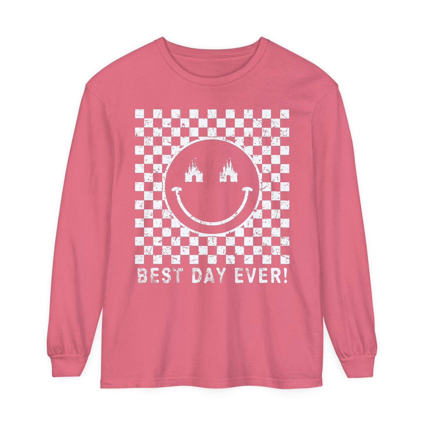 Retro Checkered Best Day Ever Comfort Colors Unisex Garment-dyed Long Sleeve T-Shirt
