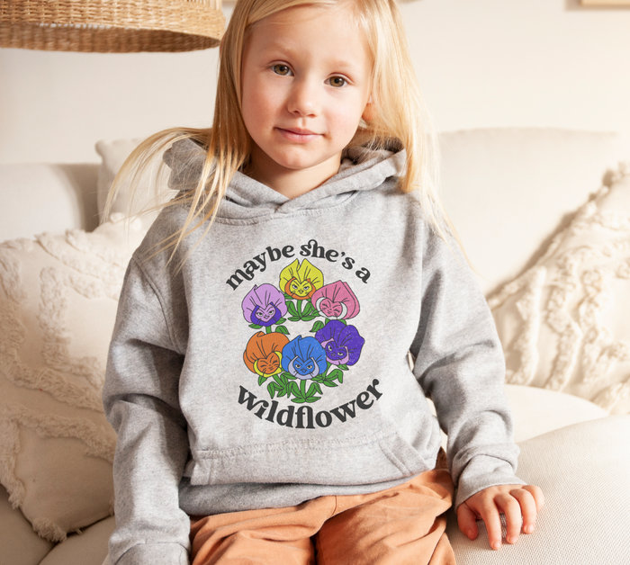 Maybe She’s A Wildflower Gildan Youth Heavy Blend Hooded Sweatshirt