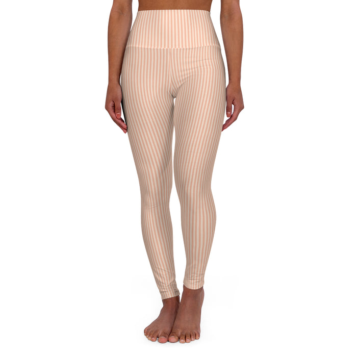 Pink Striped High Waisted Yoga Leggings (AOP)