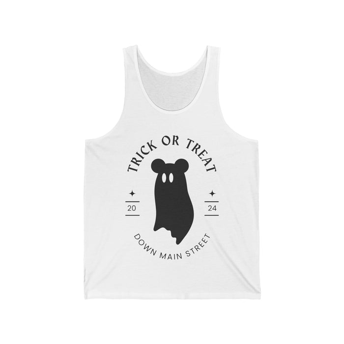 Trick or Treat Down Main Street Unisex Jersey Tank