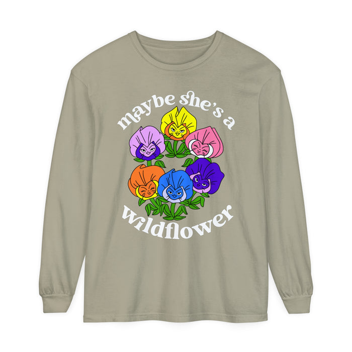 Maybe She’s A Wildflower Comfort Colors Unisex Garment-dyed Long Sleeve T-Shirt