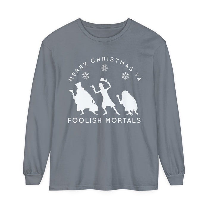 Merry Christmas Ya Foolish Mortals Comfort Colors Unisex Garment-dyed Long Sleeve T-Shirt