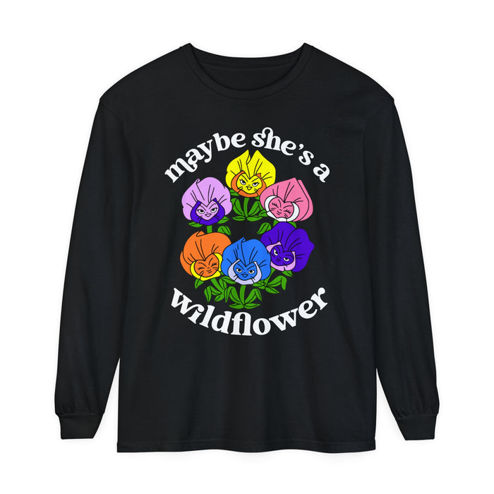 Maybe She’s A Wildflower Comfort Colors Unisex Garment-dyed Long Sleeve T-Shirt