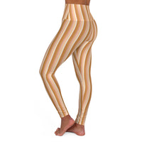 Neutral Striped High Waisted Yoga Leggings (AOP)