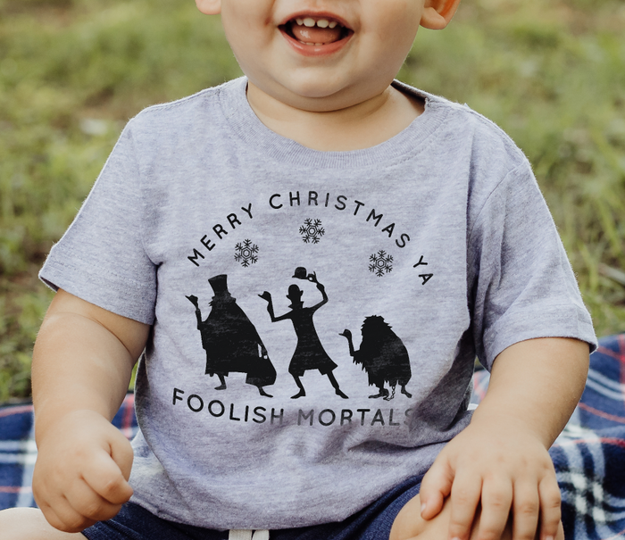 Merry Christmas Ya Foolish Mortals Bella Canvas Baby Short Sleeve T-Shirt