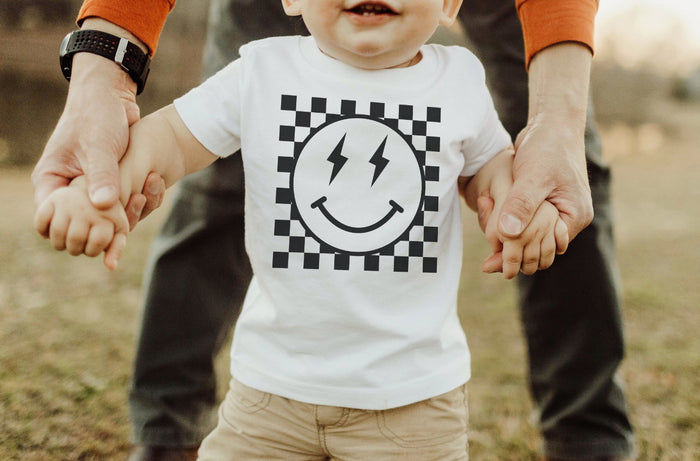 Retro Checkered Smile Bella Canvas Baby Short Sleeve T-Shirt