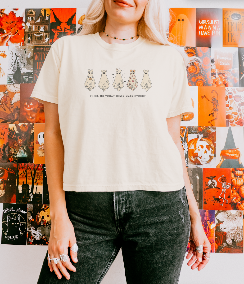 Trick or Treat Down Main Street Comfort Colors Women's Boxy Tee