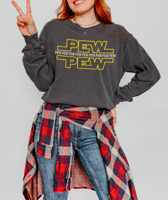 PEW PEW PEW Comfort Colors Unisex Garment-dyed Long Sleeve T-Shirt