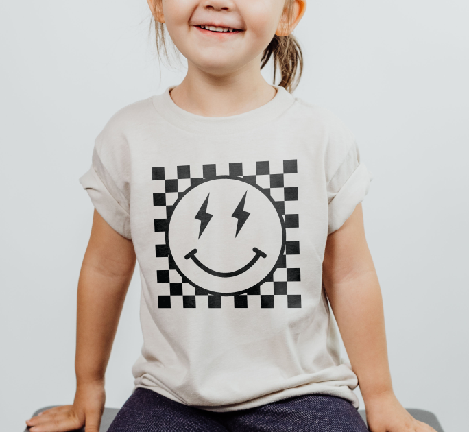 Retro Checkered Smile Bella Canvas Toddler Short Sleeve Tee