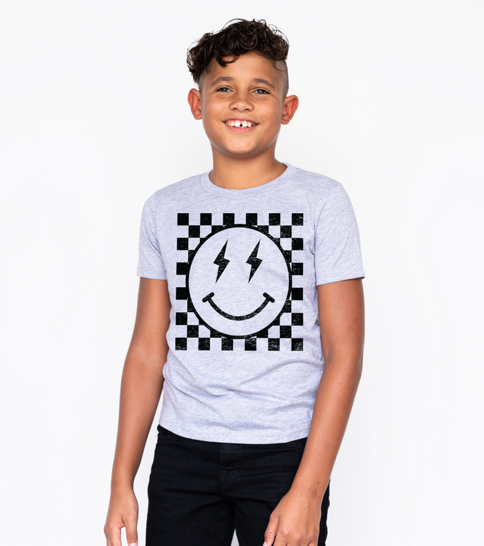 Retro Checkered Smile Bella Canvas Youth Short Sleeve Tee