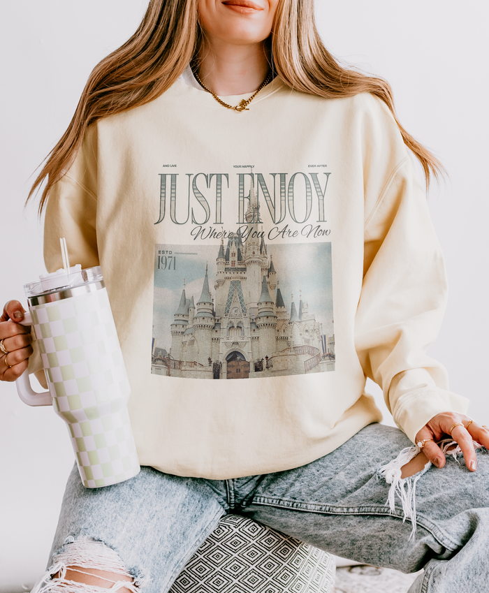 Just Enjoy Where You Are Now Unisex Lightweight Comfort Colors Crewneck Sweatshirt