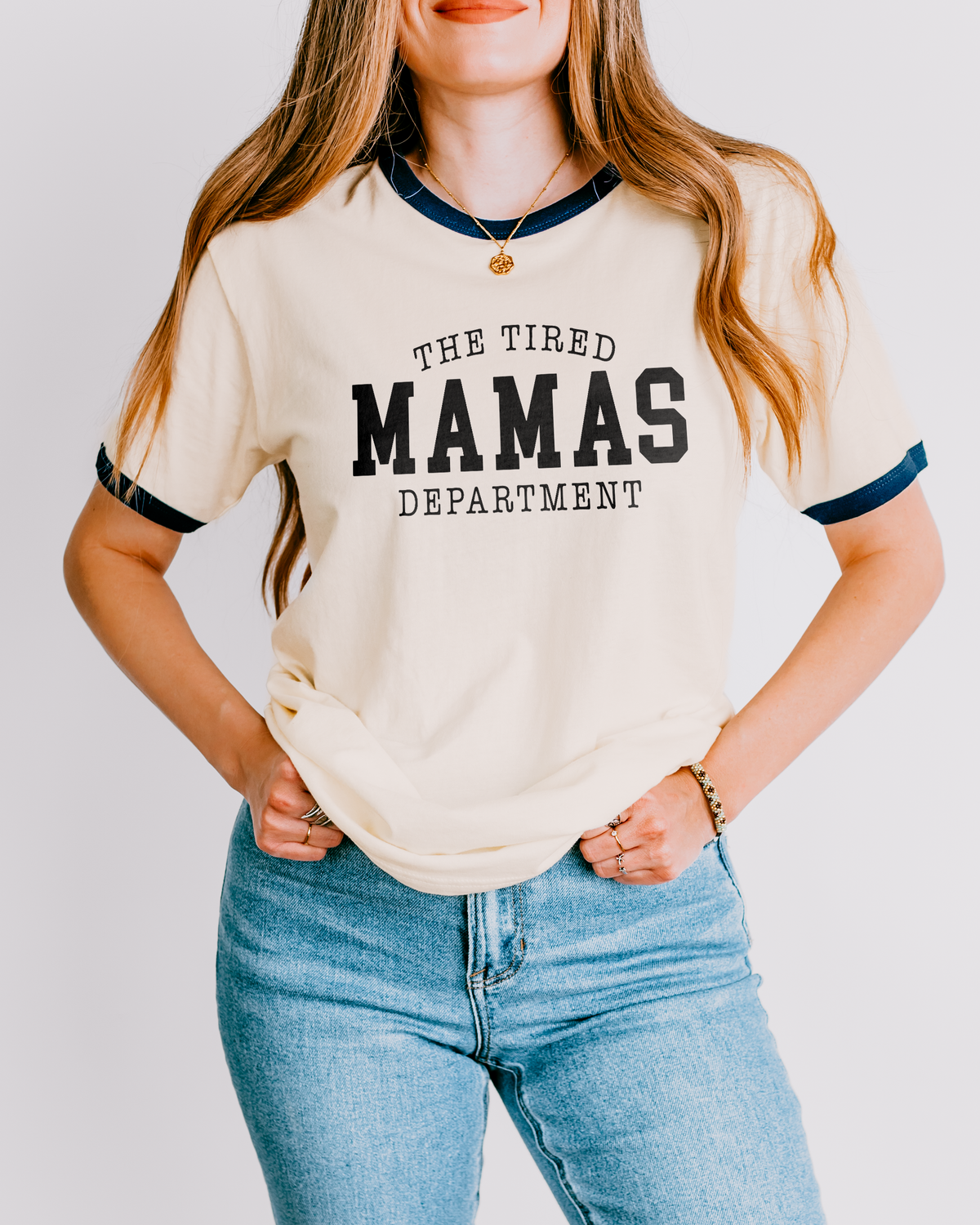 The Tired Mamas Department Next Level Unisex Cotton Ringer T-Shirt