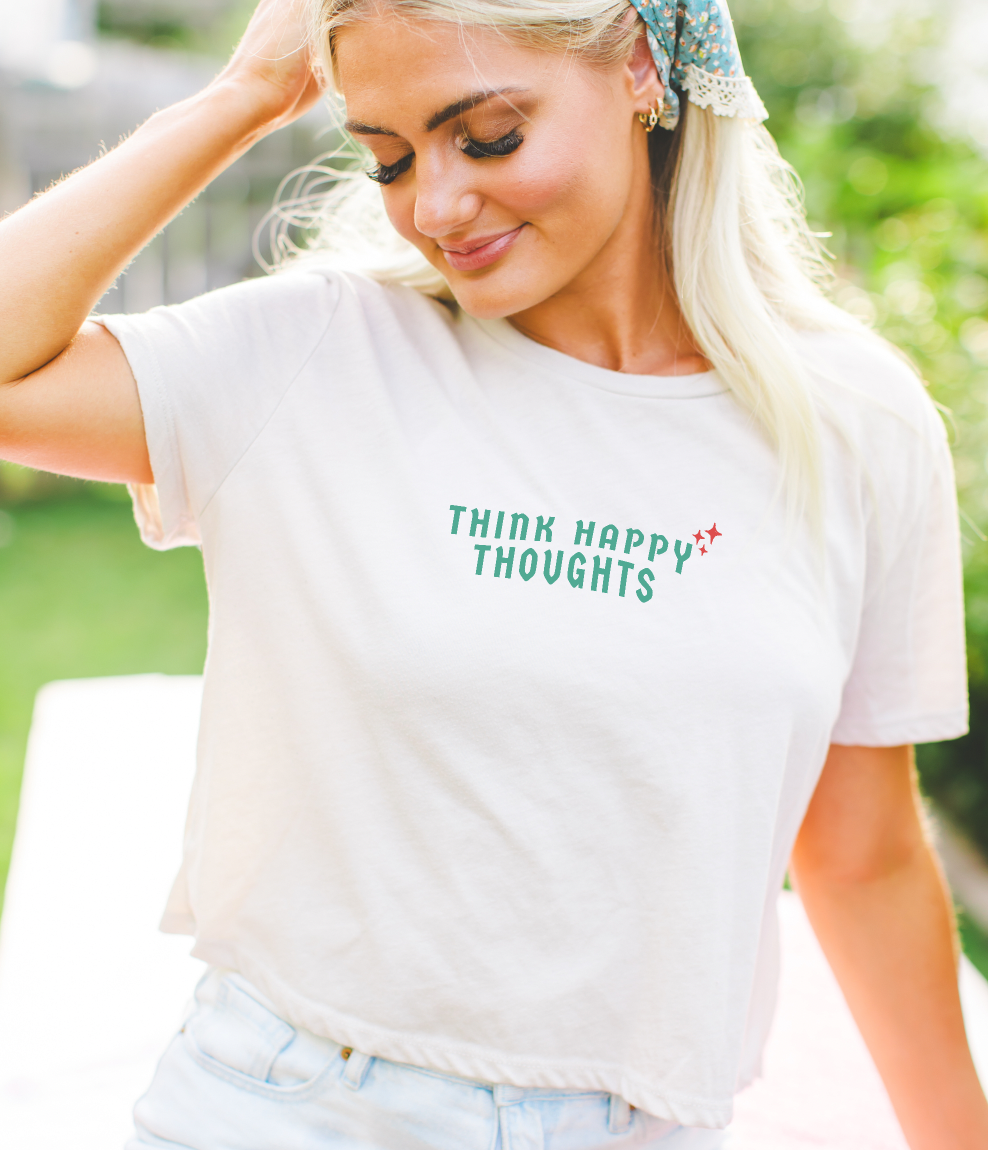 Think Happy Thoughts Bella Canvas Women's Flowy Cropped Tee