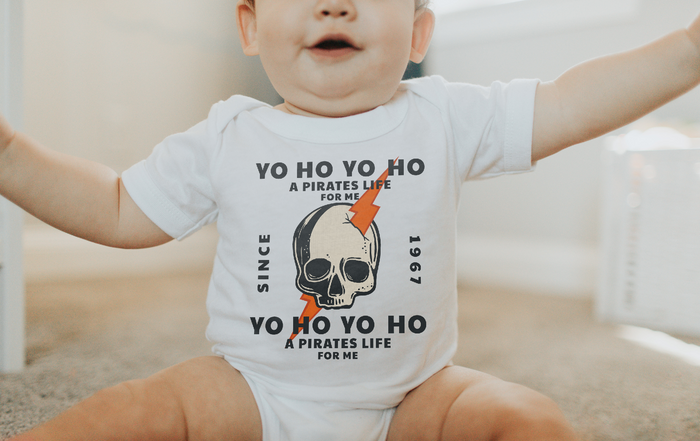 Yo Ho Pirates Life For Me Rabbit Skins Infant Fine Jersey Bodysuit