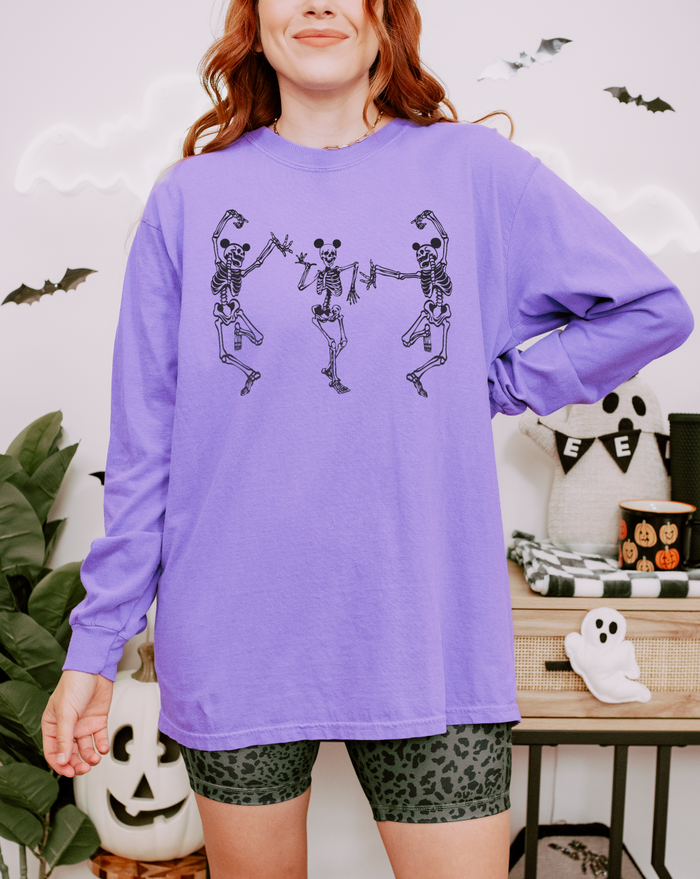 Dancing Skeletons with Ears Comfort Colors Unisex Garment-dyed Long Sleeve T-Shirt