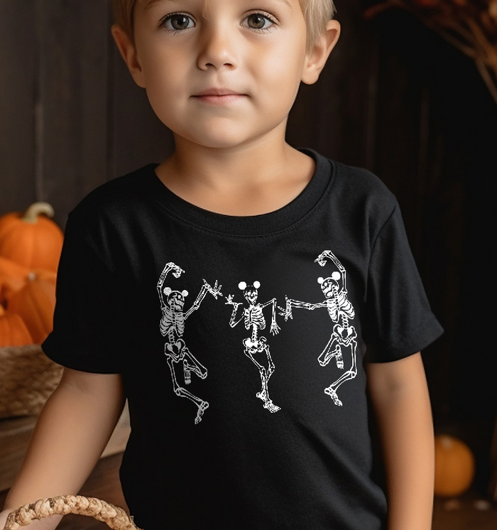 Dancing Skeletons with Ears Bella Canvas Toddler Short Sleeve Tee