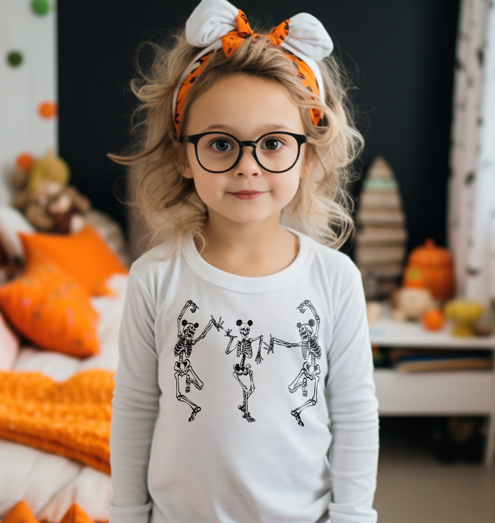 Dancing Skeletons with Ears Rabbit Skins Toddler Long Sleeve Tee