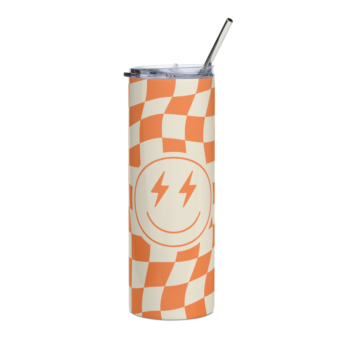 Retro Happy Face With Checkers Stainless Steel Tumbler